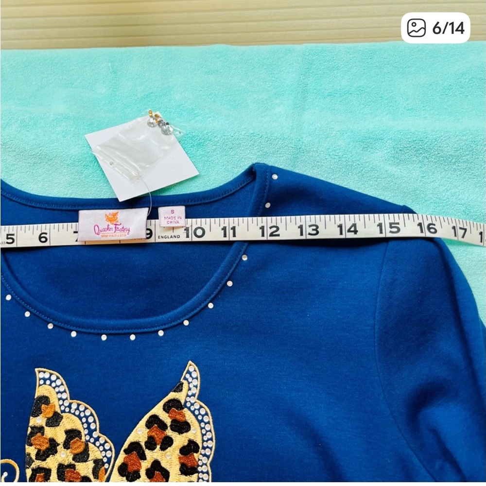NWT QUACKER FACTORY Womens S Leopard Butterfly Embellished Embroidery 3/4 Sleeve - Picture 6 of 12